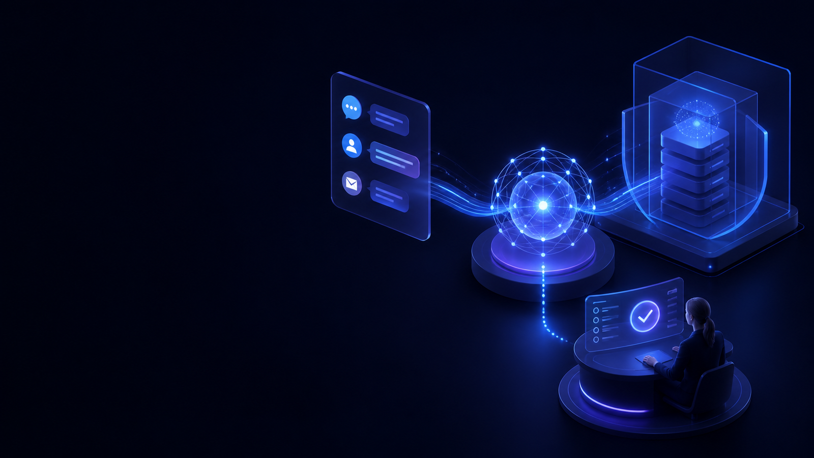 Illustration of a governed AI agent connected to protected enterprise knowledge